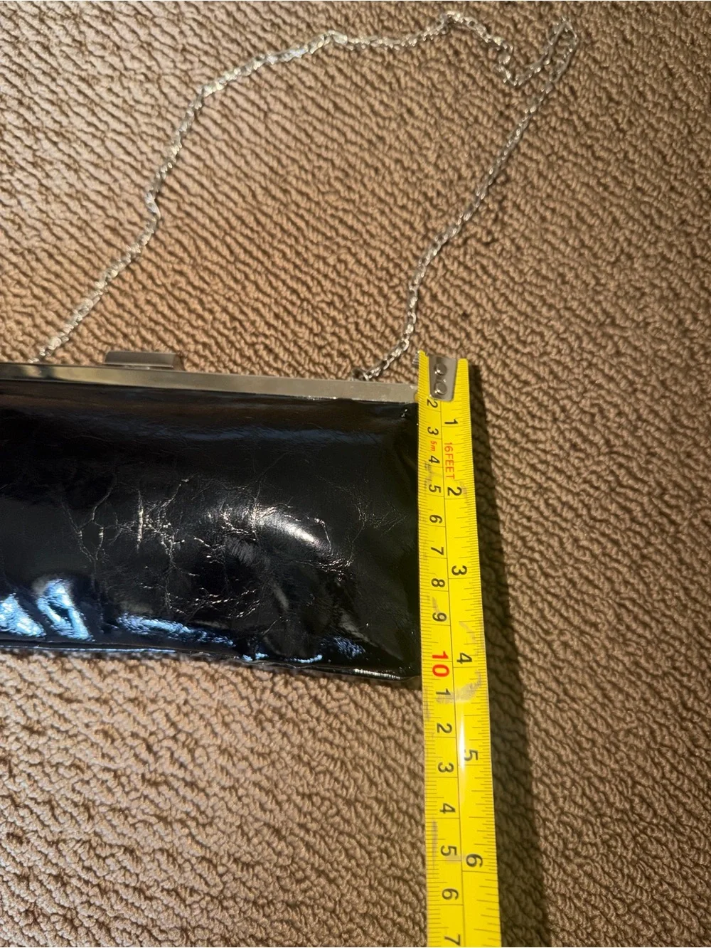 Style & Co. Black Patent Frame Clutch with Detachable Chain Strap